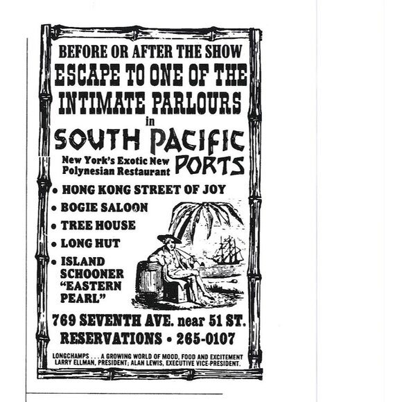 South Pacific New York City Polynesian Restaurant Advert 1970s Vintage Print 9in - Picture 2 of 2